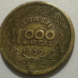 Brazil 1000 Reis 1939 Coin Aluminum Bronze 