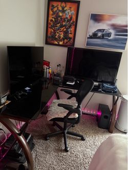 Large l shape glass desk