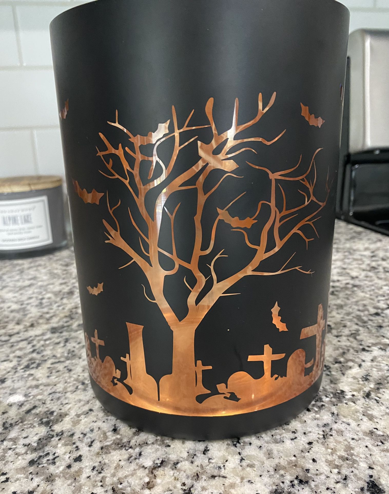 Large Halloween Black And Rose Gold Candle Holder