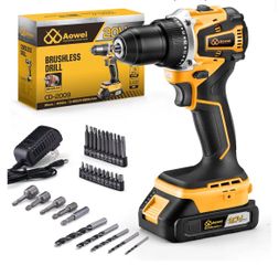 21V Lithium-Ion Cordless Drill Set, Brushless, Compact Type, including Battery, Charger and 3/8-inch Keyless Chuck; Cordless Lithium-Ion Drill Kit