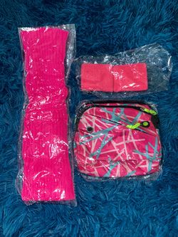 Neon pink Leg Warmers, wristbands and fanny pack for Halloween 80s Theme Parties