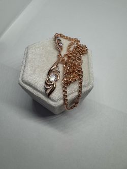 Vintage 14K 585 Rolled Gold Large CZ Pendant Necklace 20 Inch