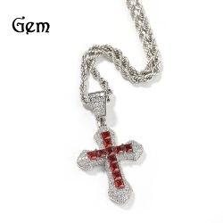 Hip-hop new blue zircon cross men's necklace fashionable all-match heavy punk sweater chain