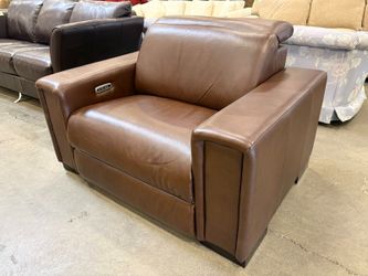 LA-Z-BOY Chocolate Brown Leather Square Arm Wide Seat Power Recliner
