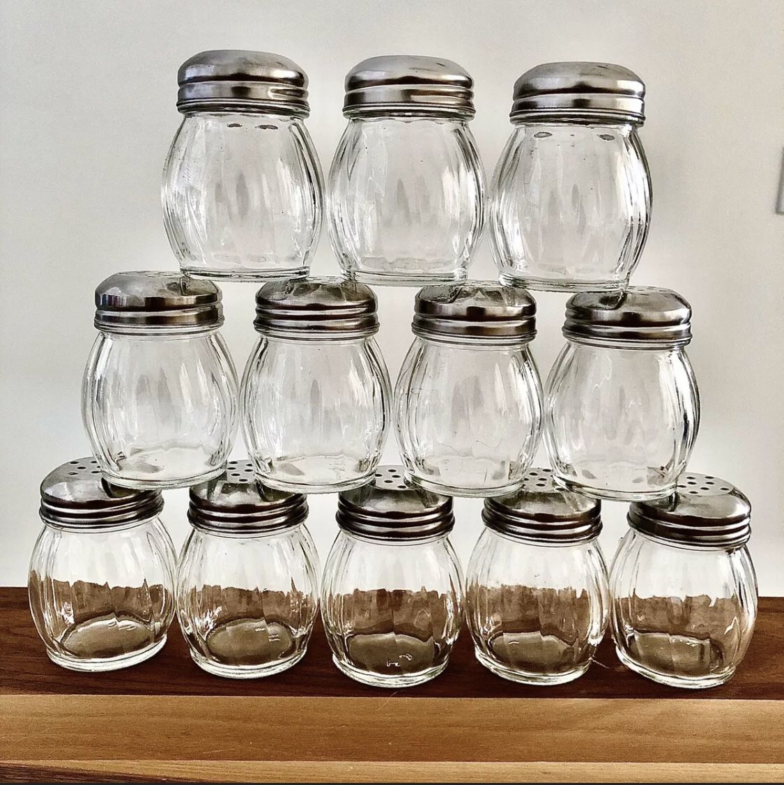 12 Vintage Clear Salt Shaker Cups