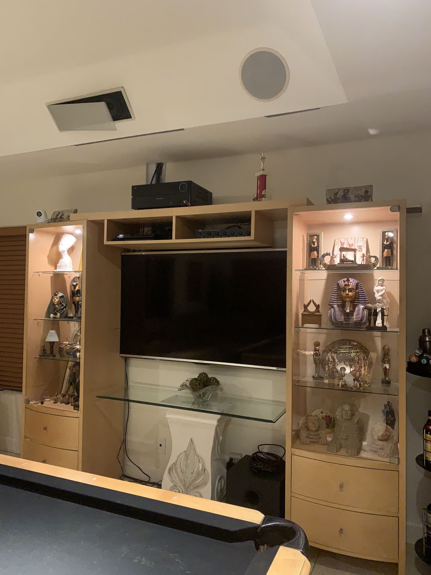 Lighted Wall unit with glass doors & Egyptian Collection