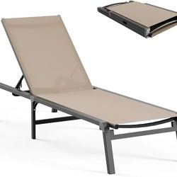 Aluminum Chaise Lounge Ourdoor - Foldable & Assemble Free Outdoor Lounge Chair with 5 Adjustable Backrest, Patio Lounge Chair for Outside Poolside Bea