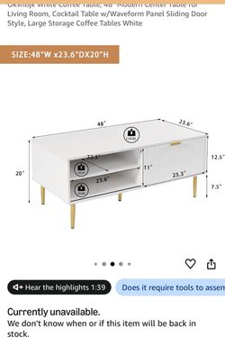 Modern White Coffee Table with Storage – $50
