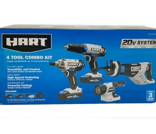 Hart 4 Power Tool Combo Kit With 2 Batteries & Charger