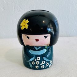 Kokeshi Piggy Bank China Girl Geisha Purple Vintage Ceramic Doll 4” Thumbnail