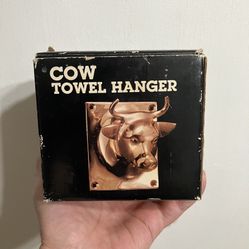 New Vintage Copper Cow Bull Head Farm Kitchen Towel Apron Holder Hanger Wall Mount NIB NOS