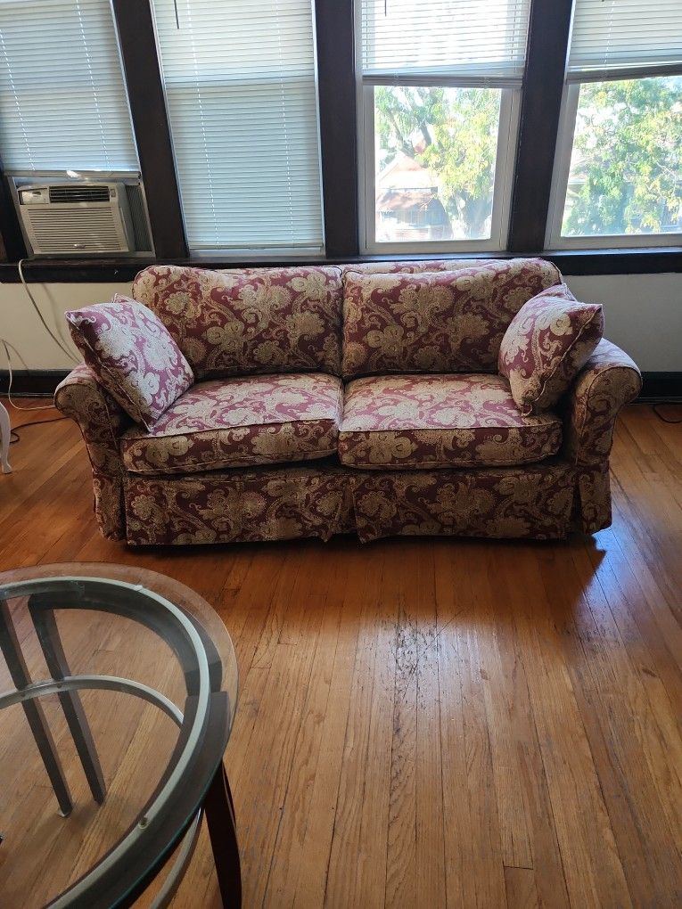 Red Renaissance Print  Loveseat Couch