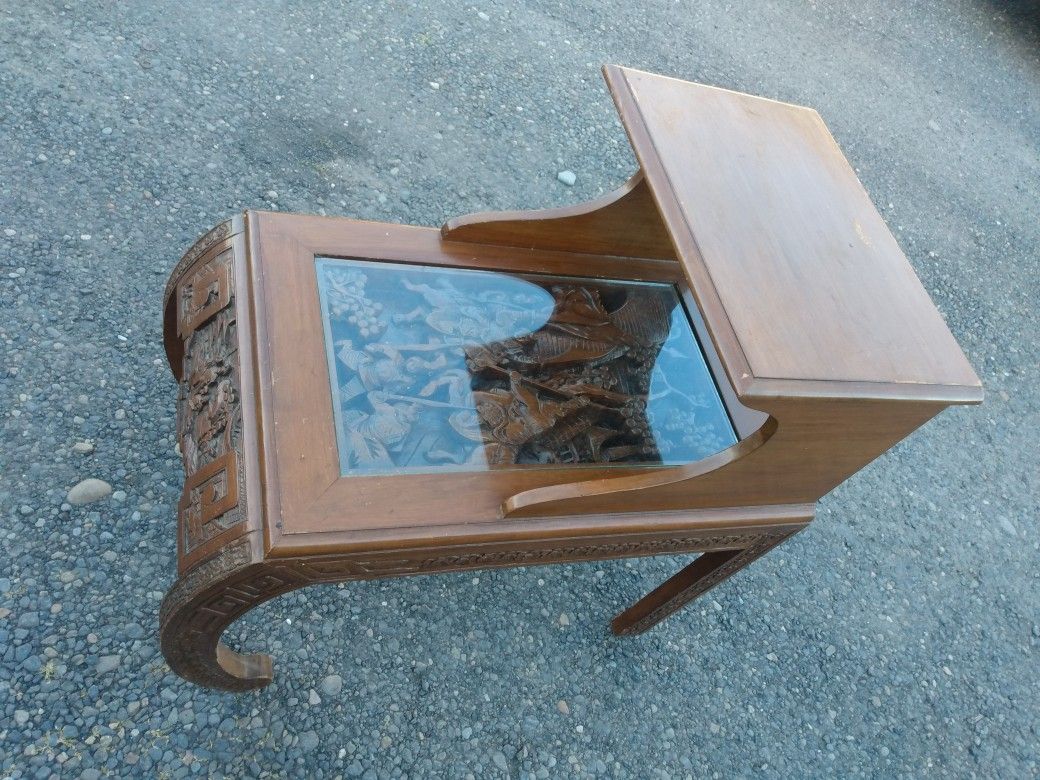 Solid Wood Hand Carved 2 Level Side / End Table