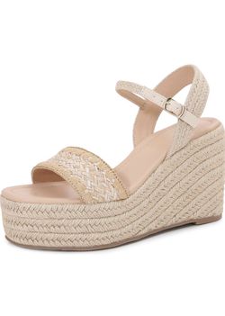 2026 Women's Raffia Strap Espadrille Wedge Sandals - Ankle Buckle Platform Wedges Open Toe Summer Beach Casual Shoes