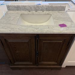 Clinton 36 in. Single Sink Antique Coffee Bath Vanity with Carrara Marble Top 