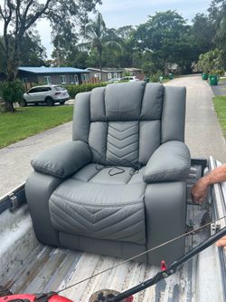 Gray Leather Power Recliner Chair