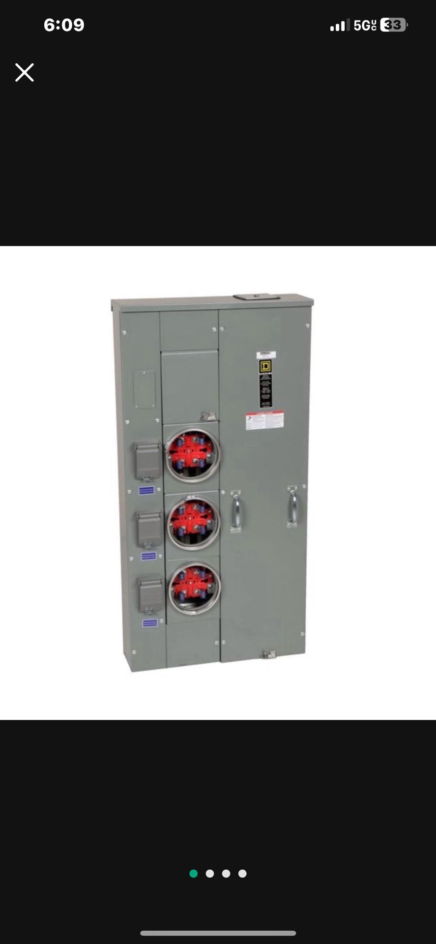 Square D - MP33125 3 sockets, no bypass, 4 jaws, 300A bus, 125A max breaker rating, ringed