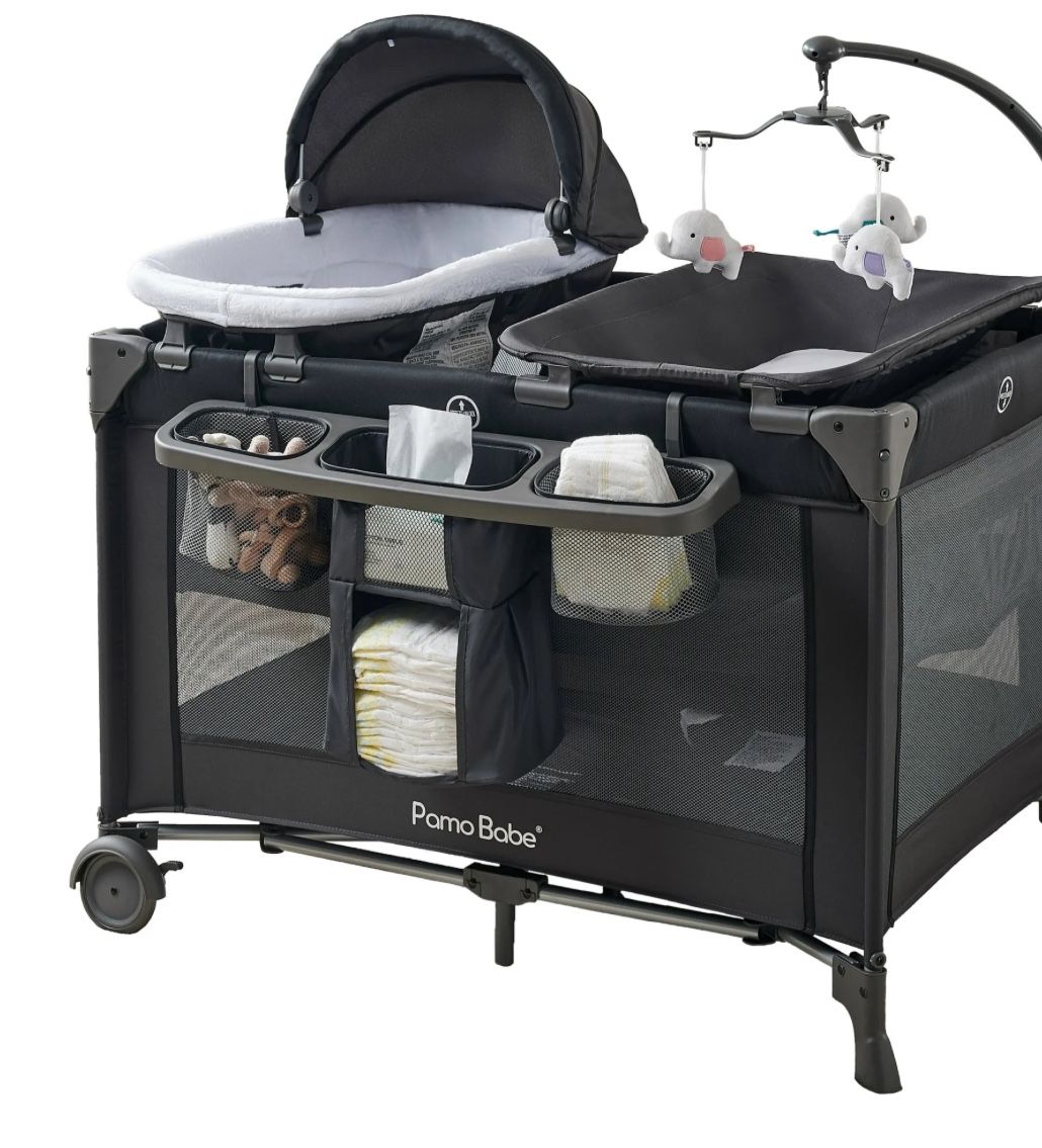 Pamo Babe Unisex Nursery Center Baby Playard with Bassinet & Changing Table, Newborn