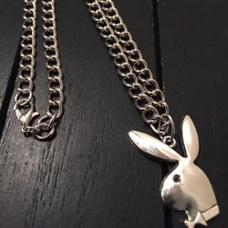 Designer Stainless Steel Curb Chain Necklace with Playboy Bunny Pendant