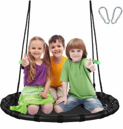 TBMLC 40 Inch Diameter Round Black Saucer Swing/Tree Swing Armrest Stick 3.3 FT Diameter,Rainproof,1 Inch Diameter&1MM Thick Sturdy Steel Frame,Thick 