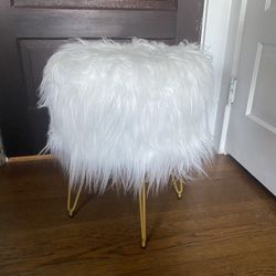 Faux Fur Stool  Ottoman With Hairpin Legs