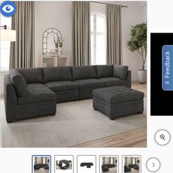 Thomasville Tisdale Modular Sectional 7-piece Dark Gray with Storage Ottoman