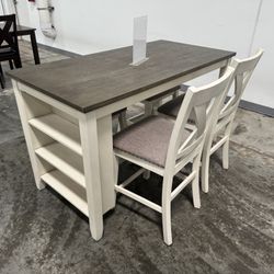 TWO TONED DINING TABLE WITH END SHELF 