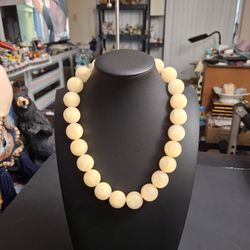 Heavy Yellow Serpentine "New Jade" Beaded Stretch Statement Necklace
