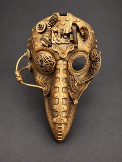 Steampunk Plague Doctor Full Face Mask Black/Gold Adjustable One Size Halloween