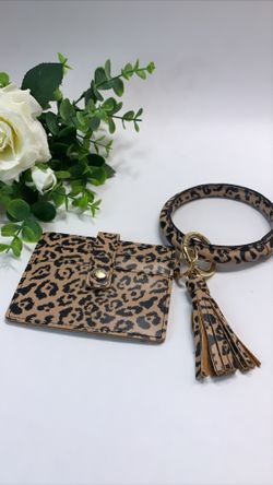 Leopard Printed Wrist Key Chain Wallet/Card Holder PU Leather Big Circle