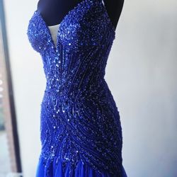 Royal Blue Sequin Bodice Trumpet Evening Dress / Prom / Gala / Party dress / wedding / evening dress/ Size 6 