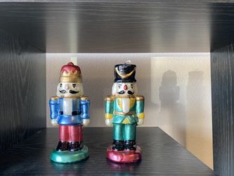 Set of 2 Christmas tree nutcracker candles holiday decor