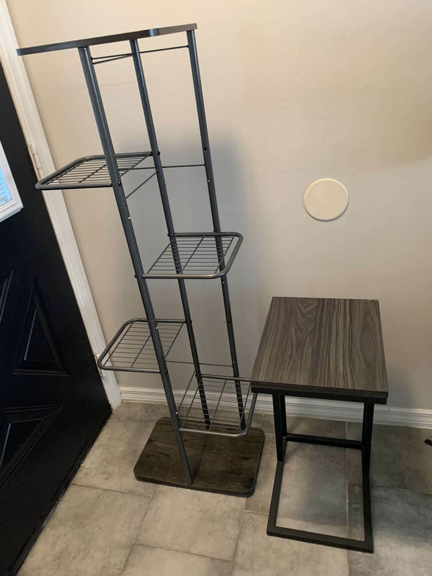 Metal and Wood Shelving Unit and side table