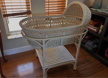 White Wicker Baby Bassinet with Hood