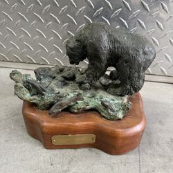 Vintage Bronze Bear Sculpture by Roy Bonini (1987) – “Fringe Benefits” | 9” x 6” x 7” H