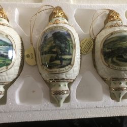 3 Different Sets Of 3.                                                9 Ornaments In All.  Bradford Exchange Heirloom Porcelain Ornaments