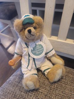 11" Mary Meyer Green Mountain Bear Plush Jointed Baseball Bear With Bat And Uniform 