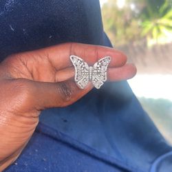 Real Butterfly Silver And Diamond Ring 