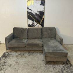 Gray Velvet 3-Seater Sectional Couch