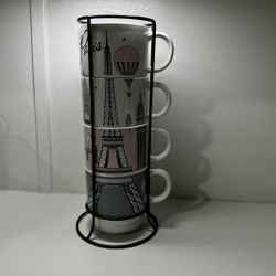 Signature Paris Eiffel Tower Stacked Stoneware Mug Set Of 4