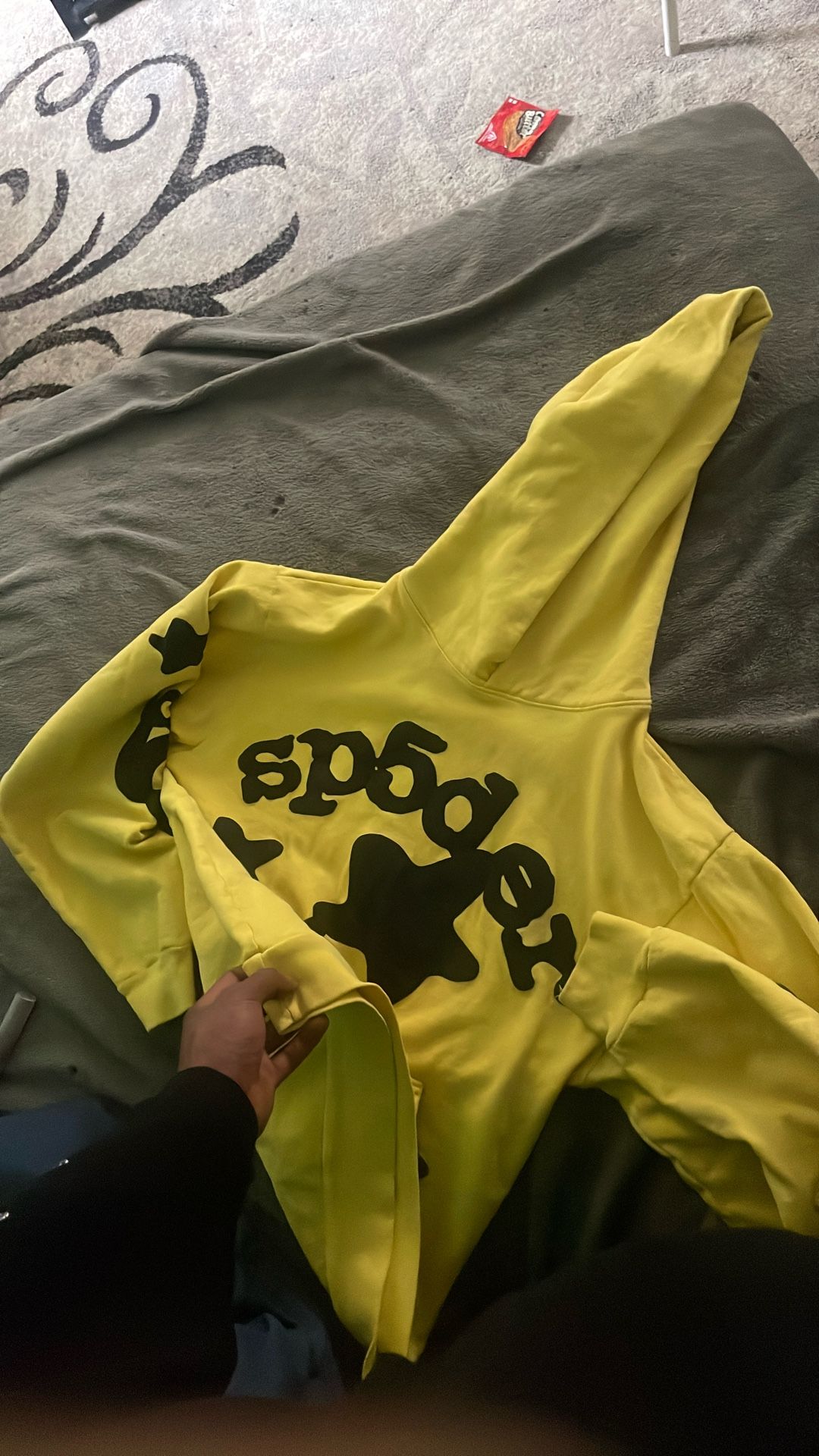 sp5der hoodie , yellow ,slightly worn