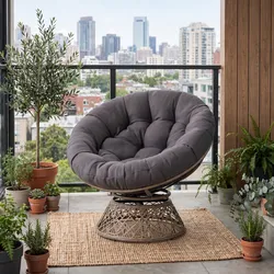 Papasan Swivel Chair with Tufted Cushion
