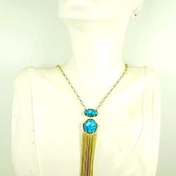 KENDRA SCOTT Tae Long  Yellow Gold Plated Turquoise Tassel Pendant Necklace NWT