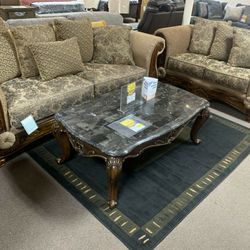 Sofa & Loveseat Set Carved Wood Plush Comfort $10 Down