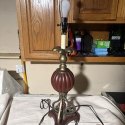 Vintage 1980s Wood and Brass Lamp