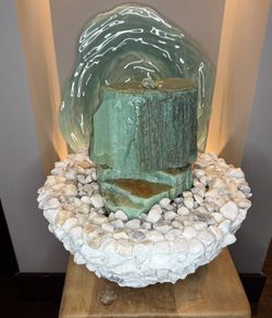 Hand-Carved Turquoise Quartzite Fountain with Handcrafted Marble Reservoir 
