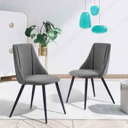 Homy Casa SMEG 2PC High Back Upholstered Chair for Dining Room, Office, or Bedroom, Grey