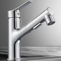 Bathroom Sink Faucet with Pull Down Sprayer Dual Mode hot and Cold Single Handle Retractable Single Hole Pull-Out faucets Basin Mixer Tap,Long(Short)