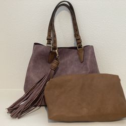 NEW Jen & Co Purple Tote Purse With Mini Brown Clutch