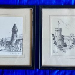 PAUL MORRILL SKETCH DRAWING THE OSU ARMORY CHIMES TOWER WALL DECOR FRAME 9"c11"‼️ VINTAGE ‼️